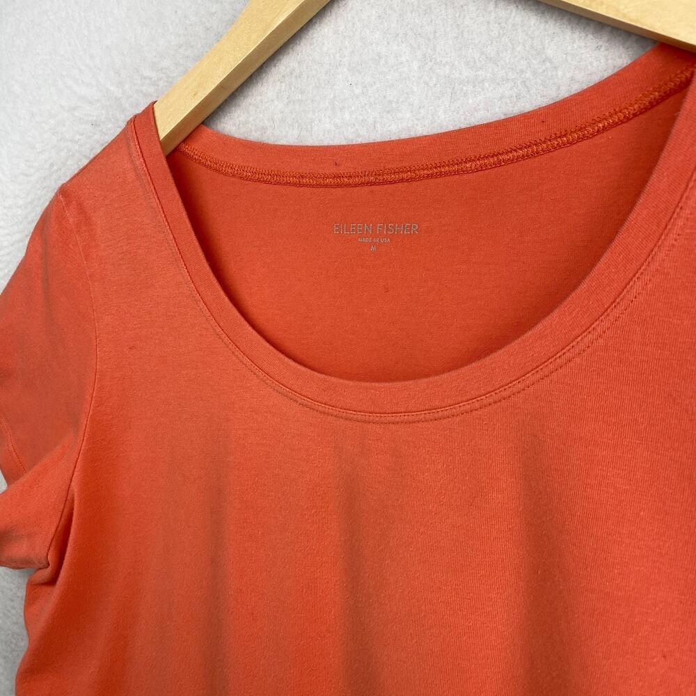 EILEEN FISHER Top M Stretch Organic Cotton Jersey Short Sleeve Basic Orange USA - Picture 4 of 10